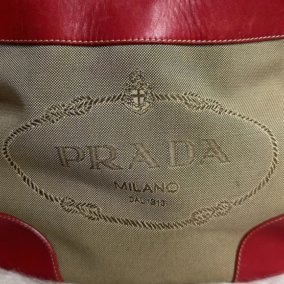 💯Authentic PRADA Jacquard Logo Hobo Corda Rosso🍀
